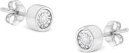 Haus of Brilliance Silver 1/5 Ct Near Colorless Diamond Miracle- Bezel Barrel Style Stud Earrings