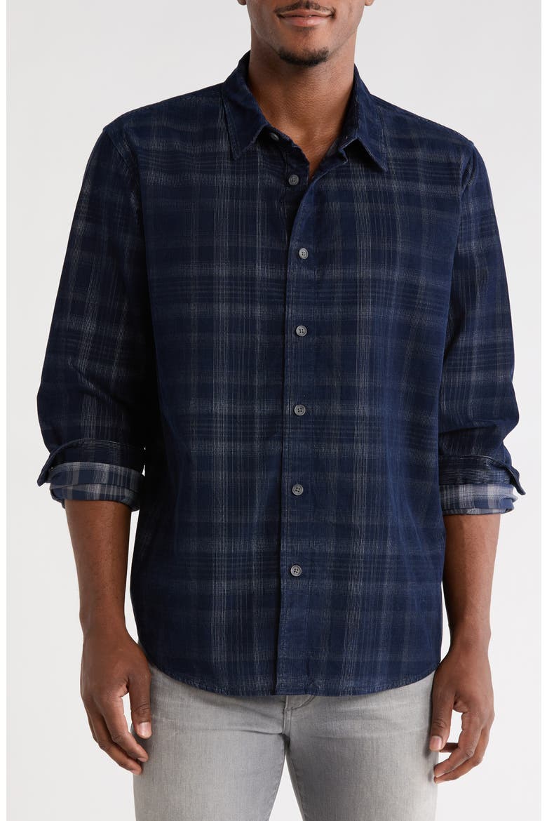 Plaid Corduroy Button-Up Shirt, Main, color, NAVY RICO PLAID