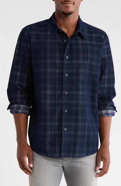 Plaid Corduroy Button-Up Shirt