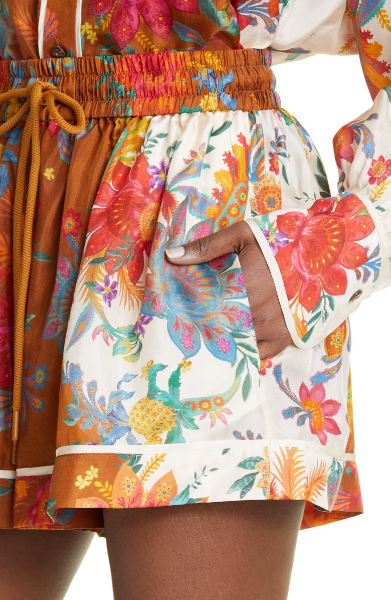 Zimmermann Ginger Floral Relaxed Fit Silk Shorts, Alternate, color, 