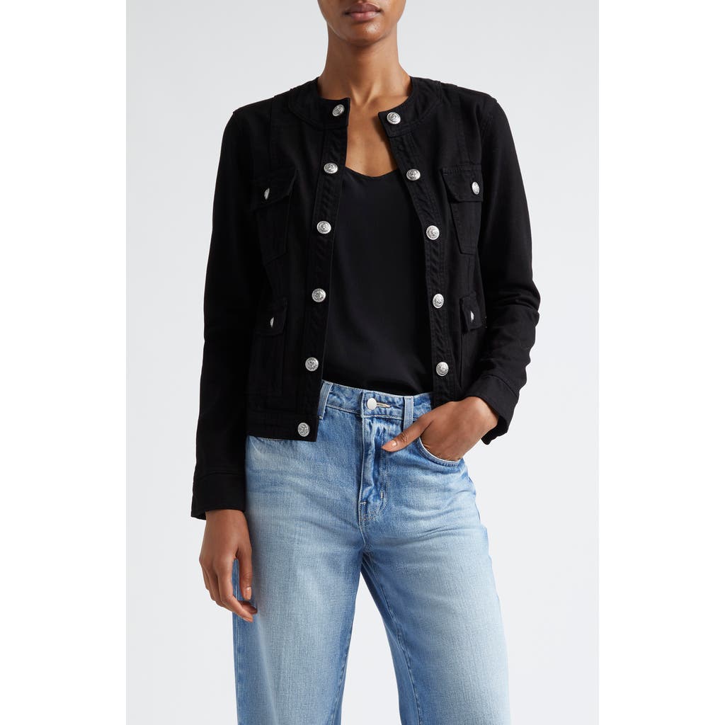 L Agence L'agence Yari Collarless Denim Jacket In Noir