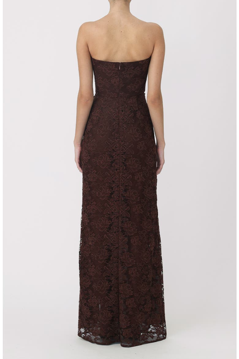 Julia Floral Lace Cutout Detail Cotton Blend Strapless Gown, Alternate, color, DARK WALNUT