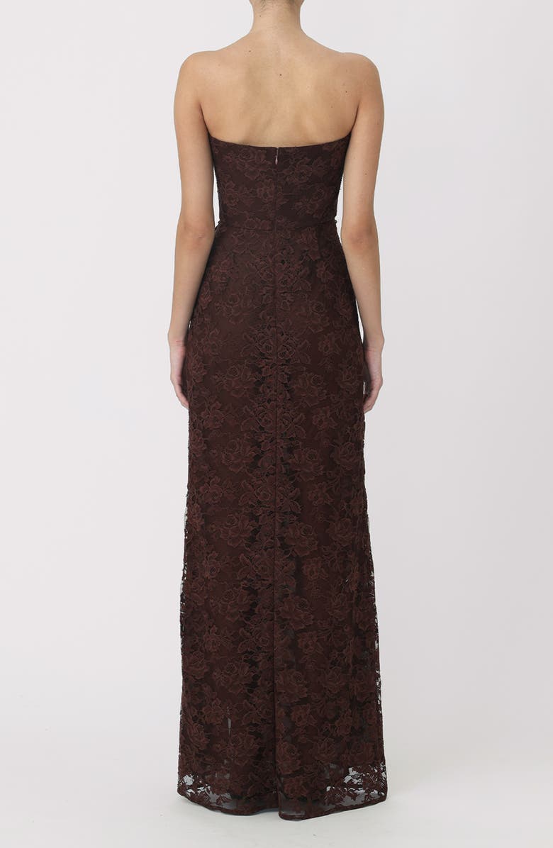 SAU LEE Julia Floral Lace Cutout Detail Cotton Blend Strapless Gown, Alternate, color, Dark Walnut