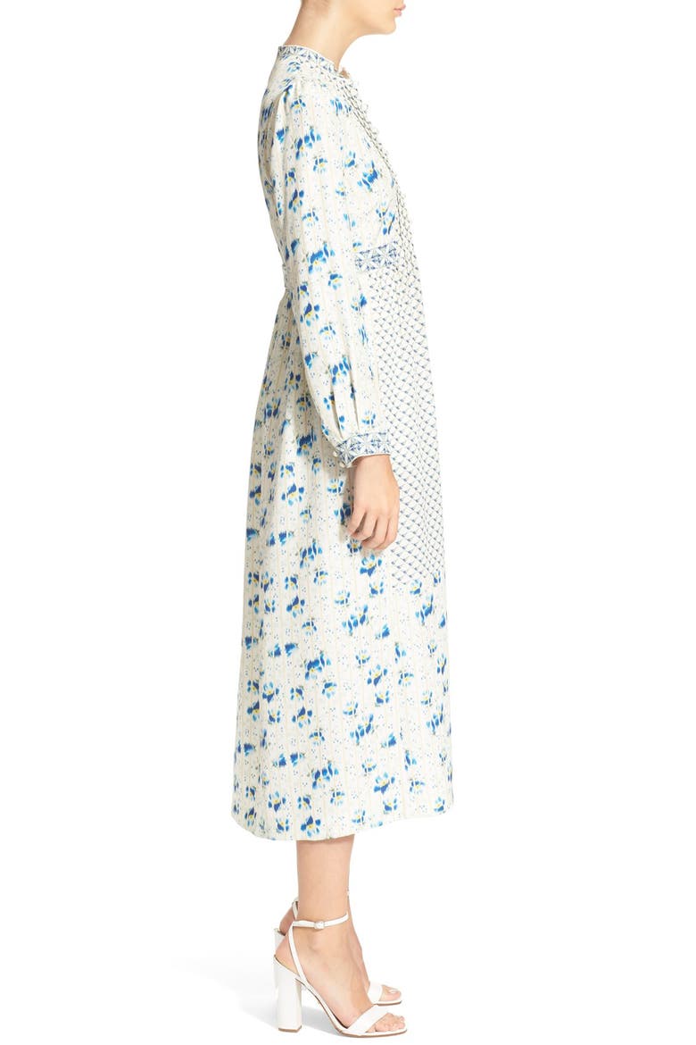 'Lauren' Print Silk Marocain Midi Dress, Alternate, color, WHITE/ BLUE