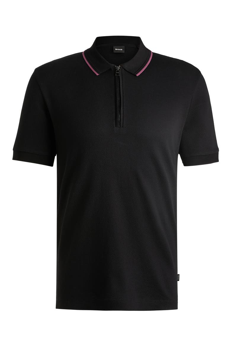 Paras Quarter Zip Cotton Polo, Alternate, color, BLACK