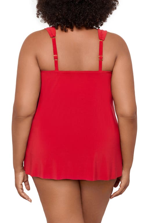Miraclesuit Plus Size Razzle Dazzle Asymmetrical-drape Tankini Top In Cayenne Red