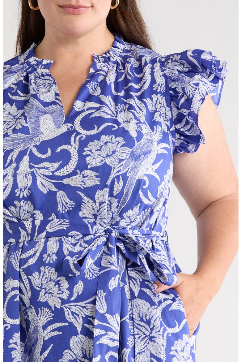 Sita Viry Floral Ruffle Sleeve Tiered Midi Dress, Alternate, color, NAVY WHITE