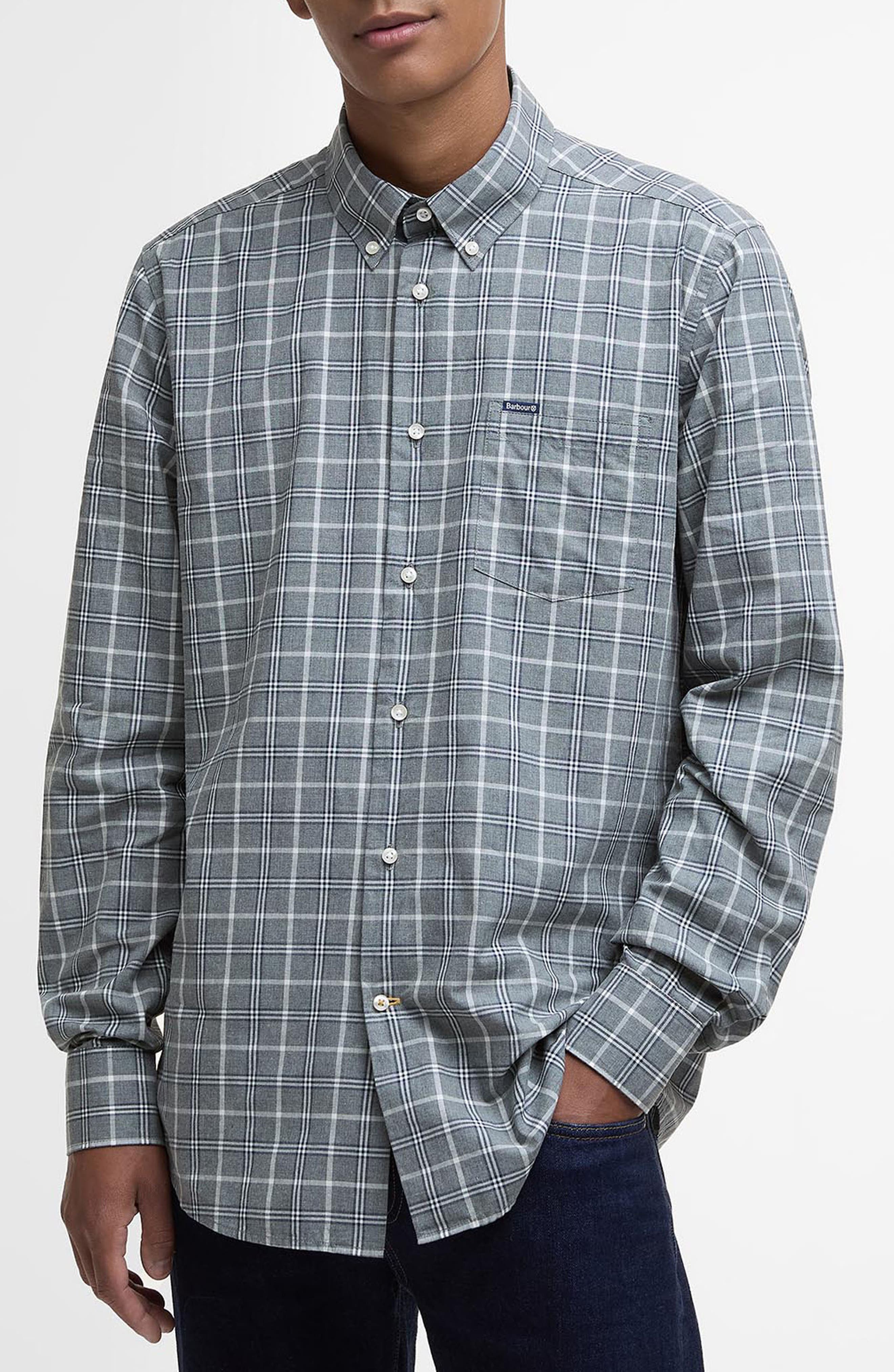 Bramham Tailored Fit Plaid Cotton Button-Down Shirt