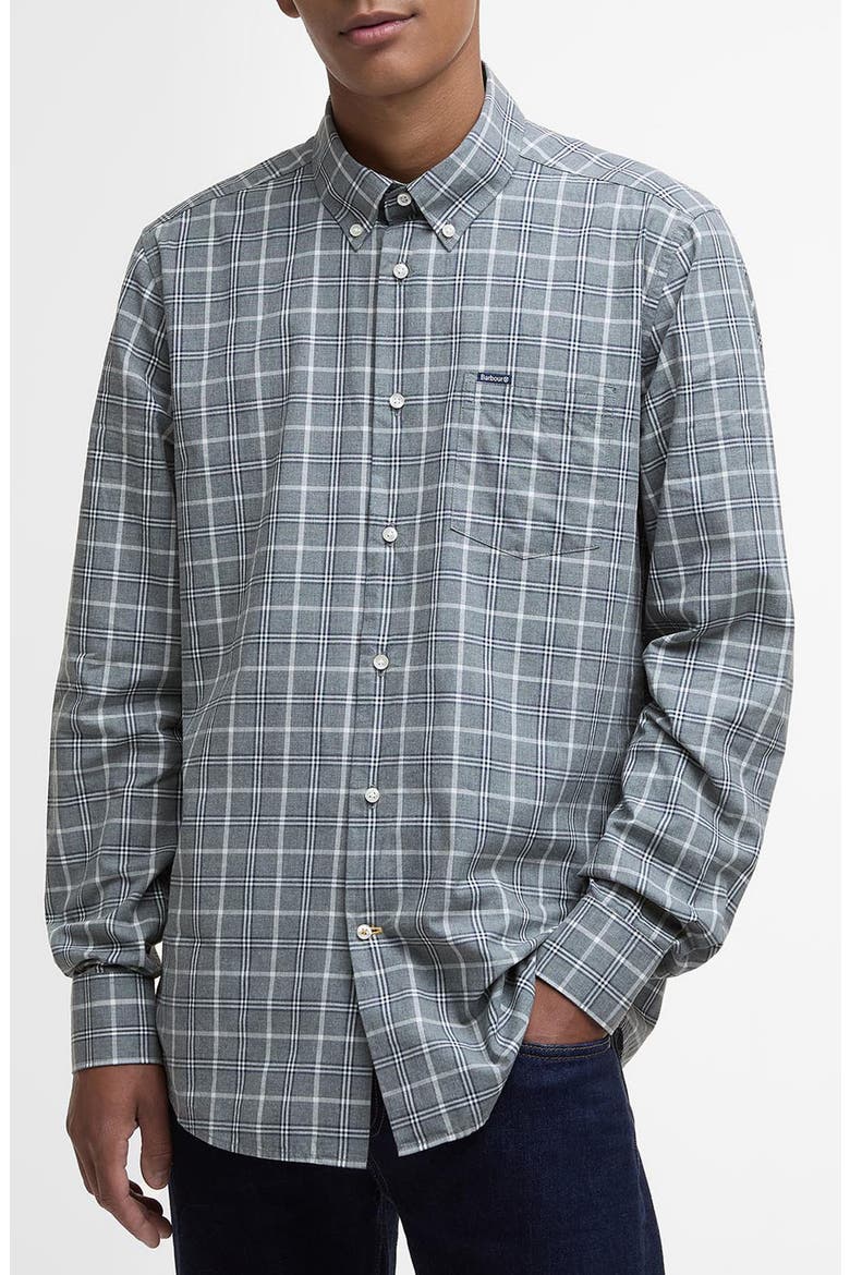 Bramham Tailored Fit Plaid Cotton Button-Down Shirt, Main, color, GREY MARL
