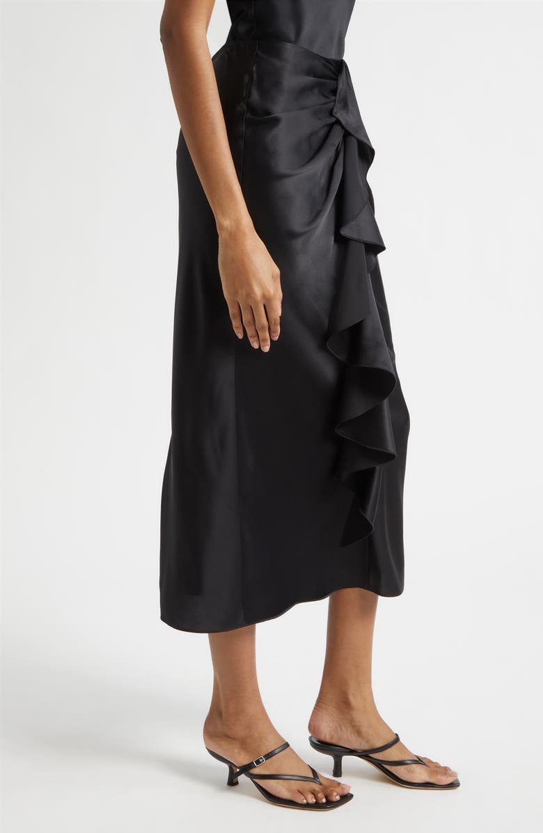 Cinq à Sept Cynthia Ruffle Ruched Silk Midi Skirt, Alternate, color, Black