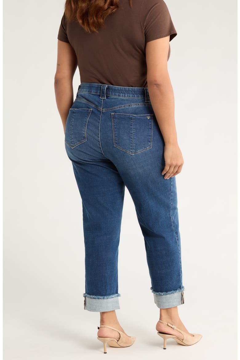 High Waist Frayed Cuff Hem Straight Leg Jeans, Alternate, color, BLUE