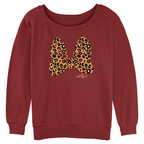 Junior's Cheetah Print Minnie Mouse Bow Long Sleeve Crewneck Sweatshirt