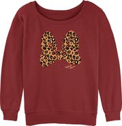 Mickey & Friends Junior's Cheetah Print Minnie Mouse Bow Long Sleeve Crewneck Sweatshirt