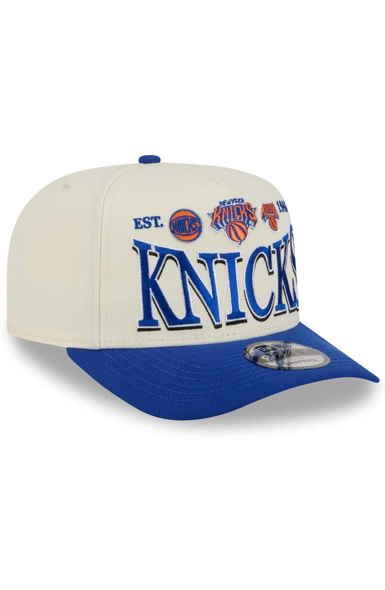 New Era Men's New Era Cream/Blue New York Knicks 2026 NBA All-Star Game Stretched Text 9FIFTY A-Frame Snapback Hat, Alternate, color, 