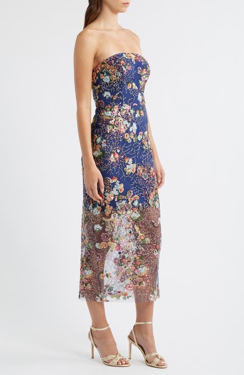 Sam Edelman Floral Sequin Strapless Midi Dress In Multi