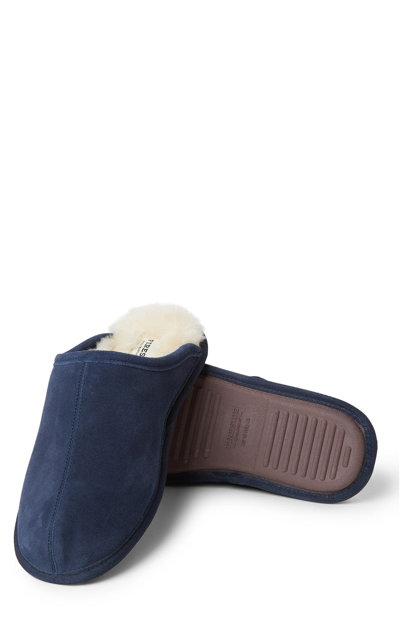 Warwick Genuine Shearling Scuff Slipper, Main, color, NAVY