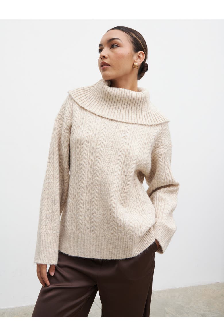 Blossom Cable Knit  Roll Neck Jumper, Alternate, color, Beige