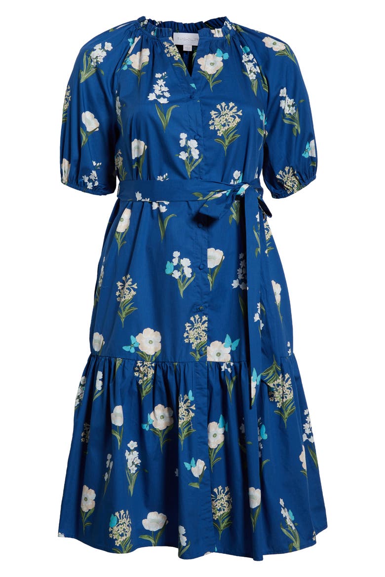 Madison Floral Wynette Cotton Tiered Midi Shirtdress, Alternate, color, BLUE/ WHITE/ GREEN