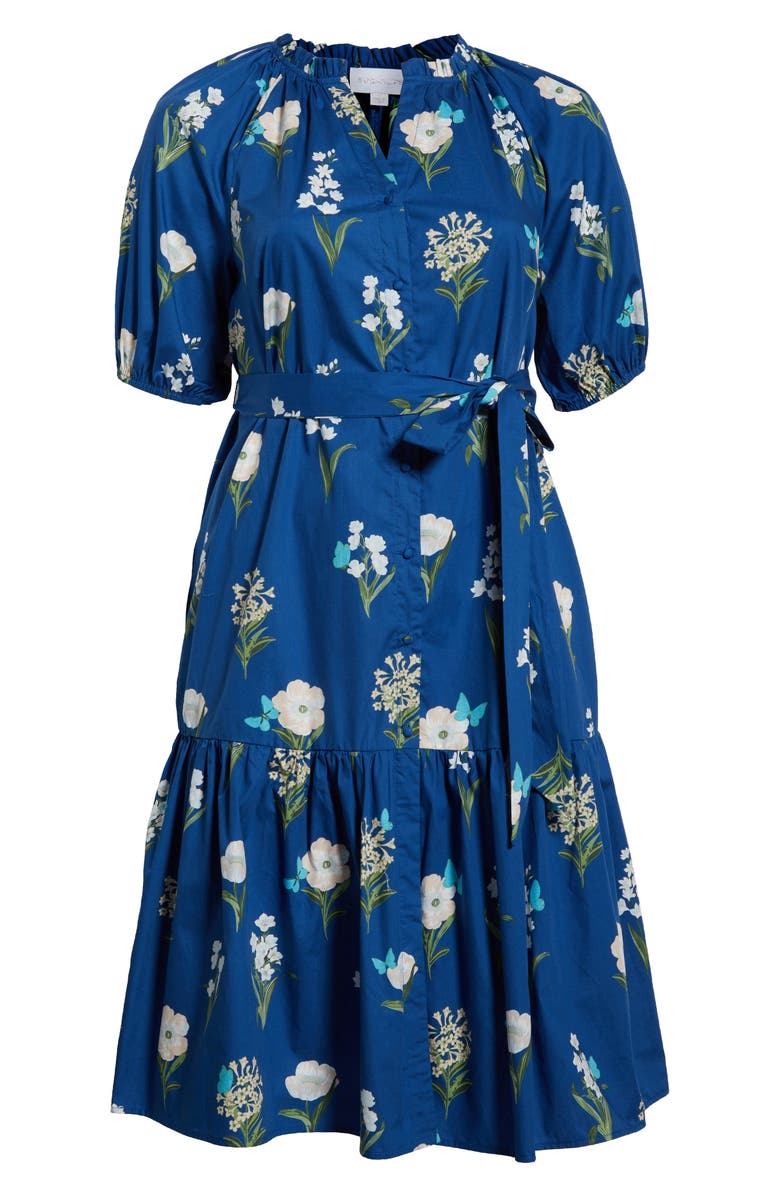 SUGARLIPS Madison Floral Wynette Cotton Tiered Midi Shirtdress, Alternate, color, Blue/ White/ Green