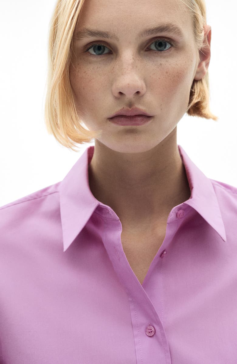 MANGO Lyocell Blend Button-Up Shirt, Alternate, color, Fuchsia