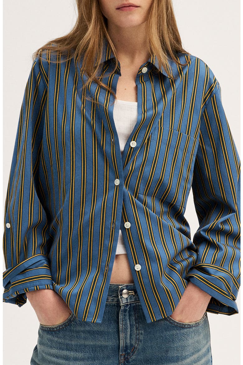 The Signature Stripe Y-Neck Shirt, Main, color, PORT BLUE STRIPE