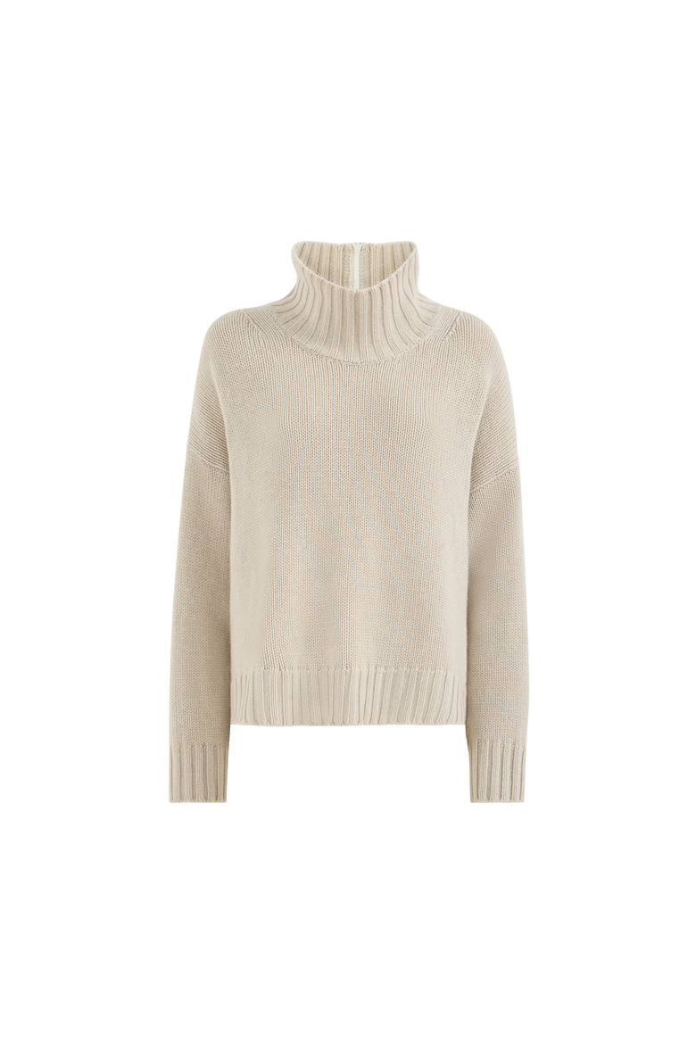 Cashmere turtleneck sweater with shiny zipper, Alternate, color, Buff