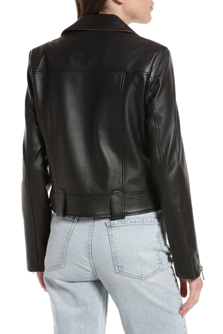 Piped Leather Moto Jacket, Alternate, color, BLACK