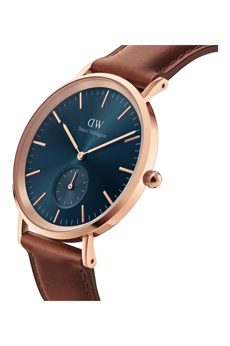 Classic Multi Eye Leather Strap Watch, 40mm, Alternate, color, ROSE GOLD