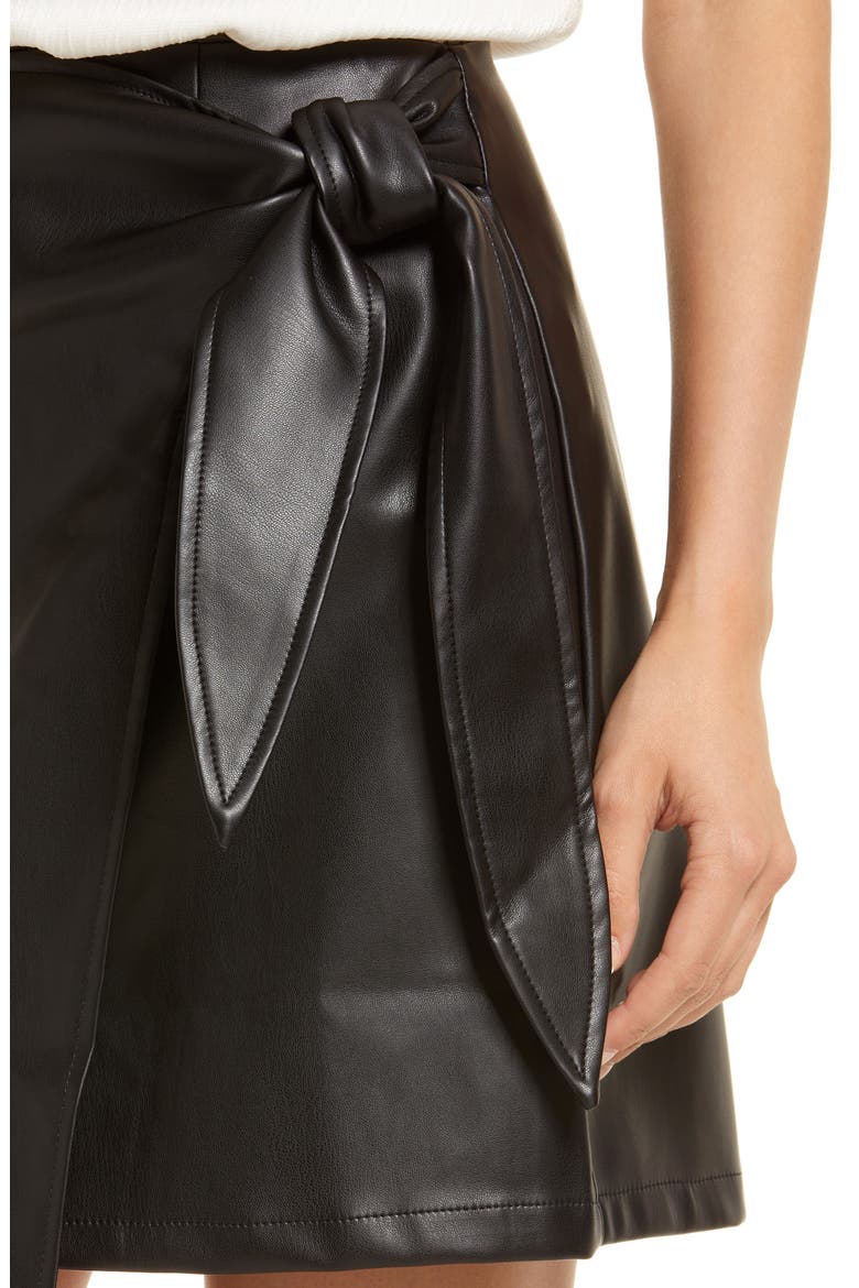 Knotted High Waist Faux Leather Miniskirt, Alternate, color, BLACK