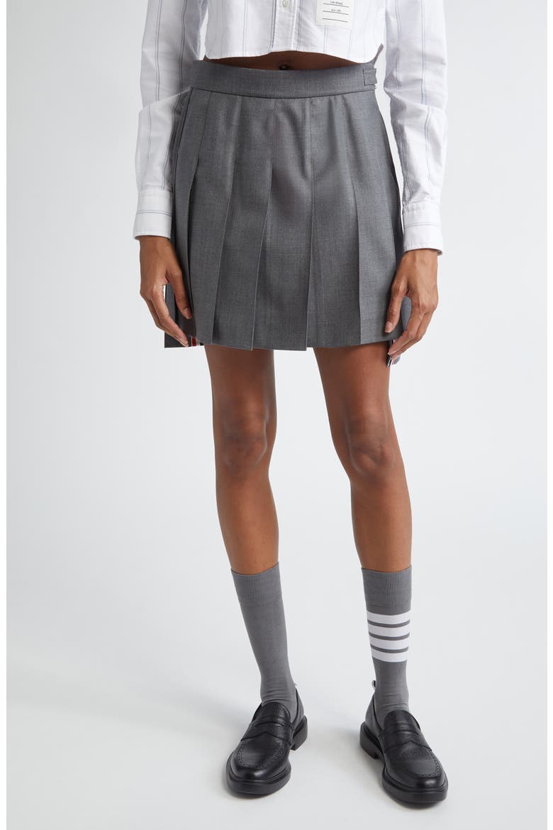 Drop Back Pleated Wool Miniskirt, Main, color, MEDIUM GREY