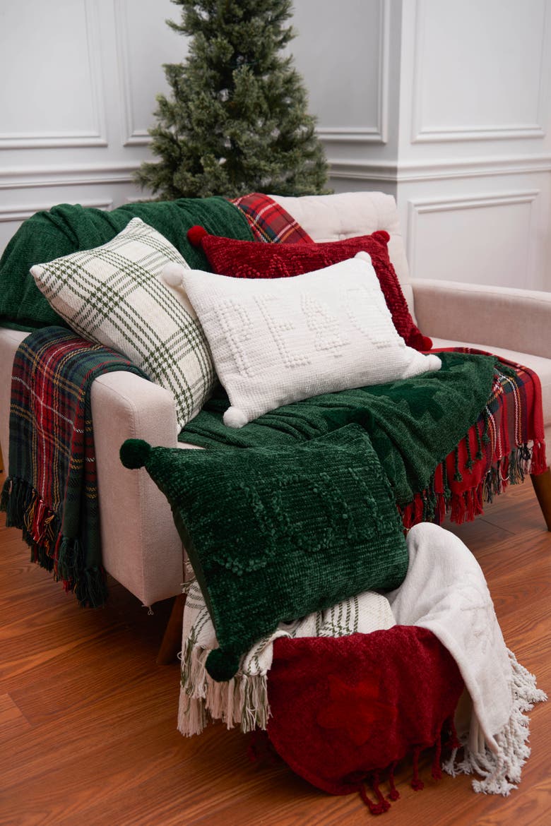 Tree, Star and Snow Throw Blanket, Alternate, color, White
