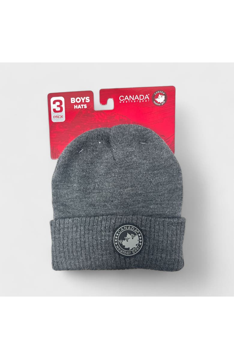 CANADA WEATHER GEAR Boys' 3-Pack Beanies, Alternate, color, Black, Grey, Charcoal