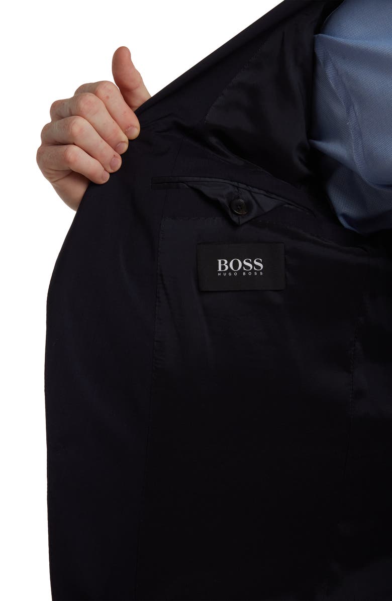 Huge Genius Dark Blue Solid Two Button Notch Lapel Wool Suit