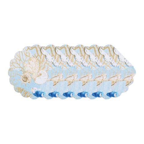 Belmont Reef Reversible Machine Washable Round Scallop Quilt Placemats Set of 6