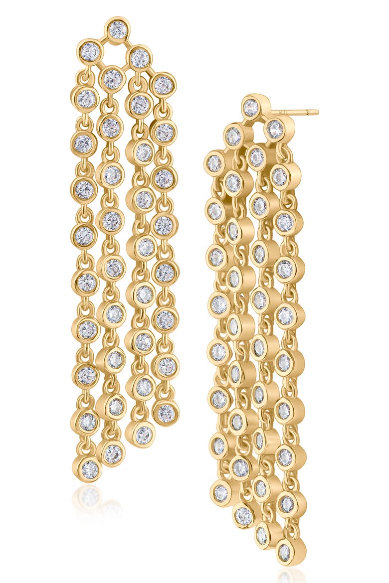 Bezel Cubic Zirconia Fringe Earrings, Main, color, GOLD PLATED