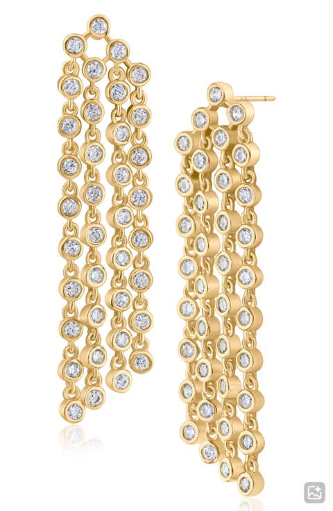 Bezel Cubic Zirconia Fringe Earrings