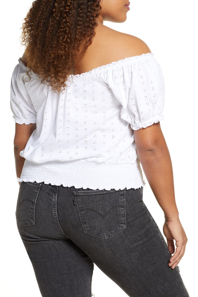 Off the Shoulder Eyelet Top, Alternate, color, WHITE
