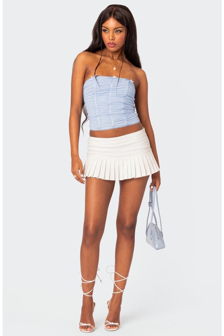 Veronika Strapless Ruched Mesh Top, Alternate, color, LIGHT-BLUE