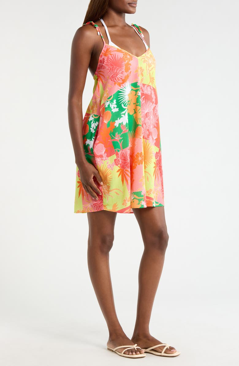 Sanctuary Floral Print Cover-Up Dress, Alternate, color, Green/ Pink Multi