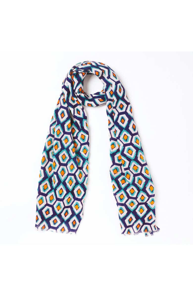 Vismaya Pentagon Embroidered Scarf, Main, color, Navy Blue