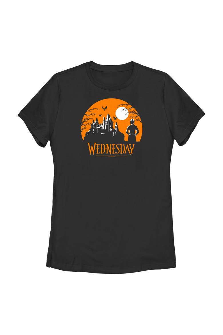Women's Wednesday Halloween Haunted House  Graphic T-Shirt, Main, color, Black