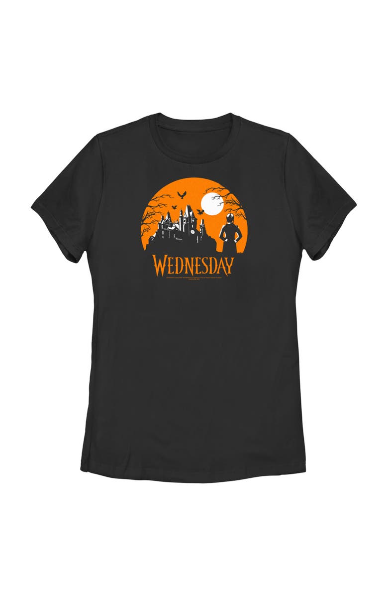 WEDNESDAY Women's Wednesday Halloween Haunted House Graphic T-Shirt, Main, color, Black