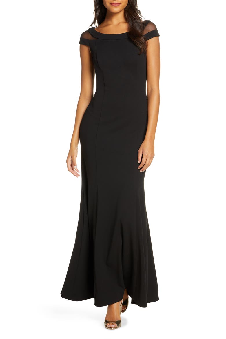 Boat Neck Evening Gown, Main, color, BLACK