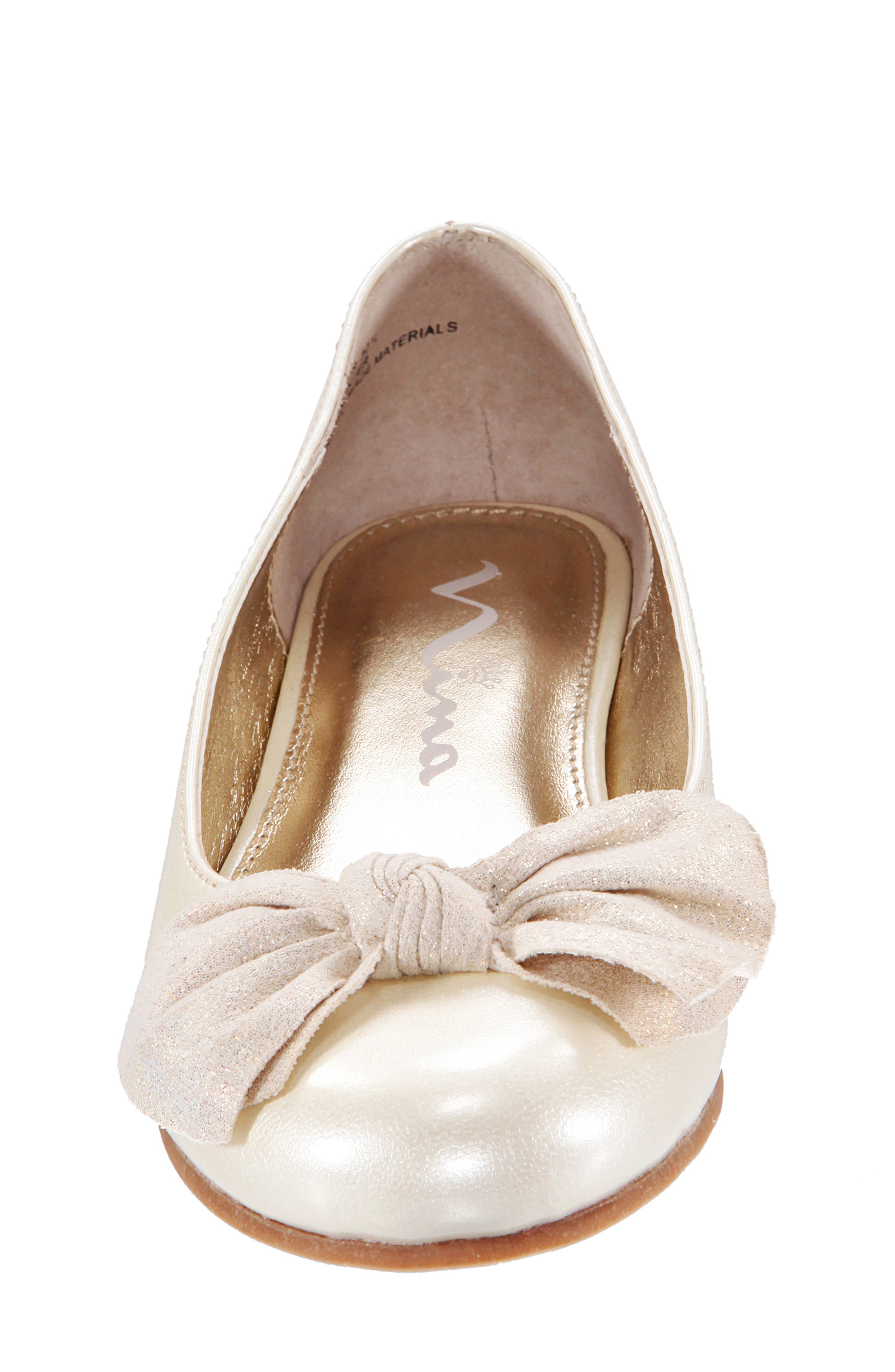 Glitter Bow Ballet Flat, Alternate, color, IVORY PATENT