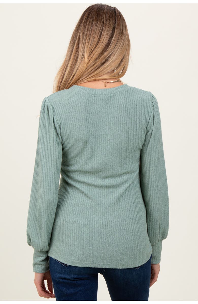 PinkBlush Ribbed Knit V-Neck Button Cuff Top, Alternate, color, Light Olive