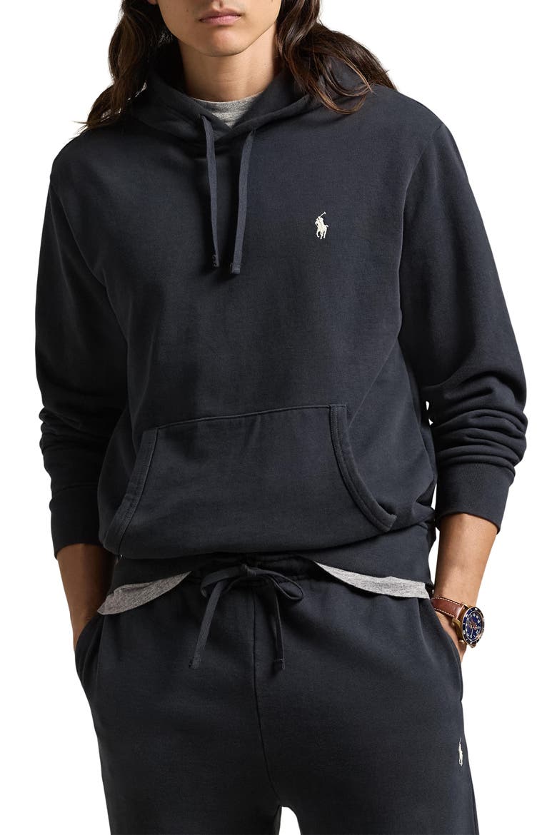 Loopback Cotton Fleece Hoodie, Main, color, POLO BLACK