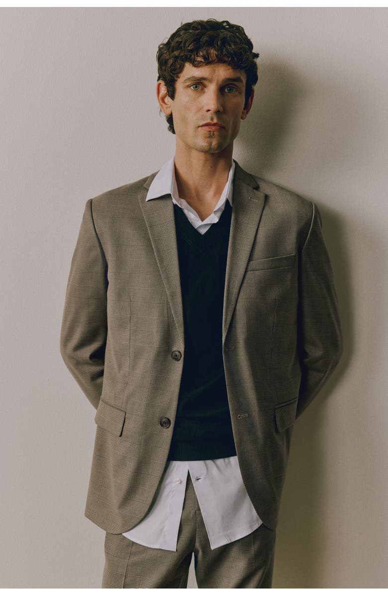 H&M Slim Fit Jacket, Alternate, color, Dark Beige/Checked