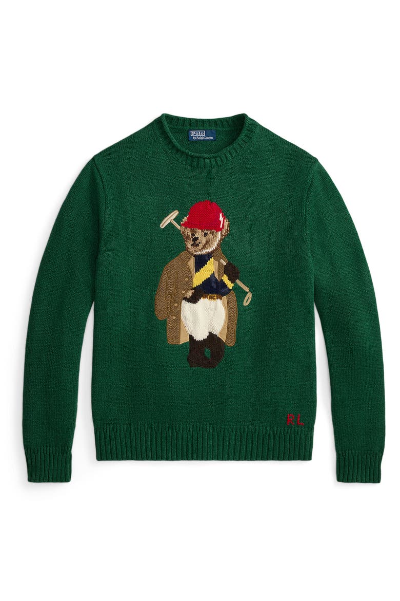 Polo Bear Roll Crewneck Sweater, Alternate, color, NEW FOREST