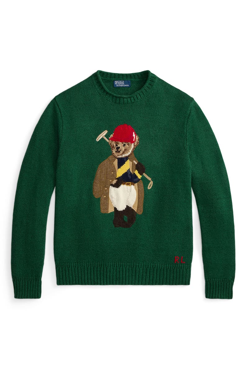 Polo Ralph Lauren Polo Bear Roll Crewneck Sweater, Alternate, color, New Forest