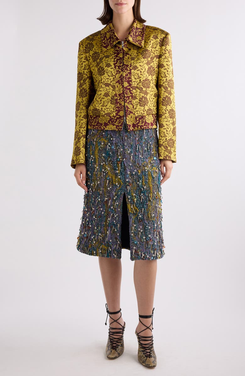 Floral Jacquard Crop Satin Jacket